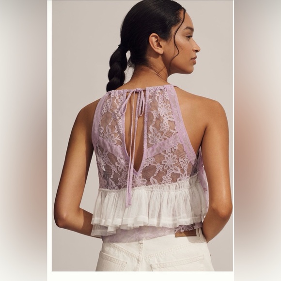 Forever the girl Chic Lace Ruffle Halter Blouse - Lavender and White - Picture 3 of 8